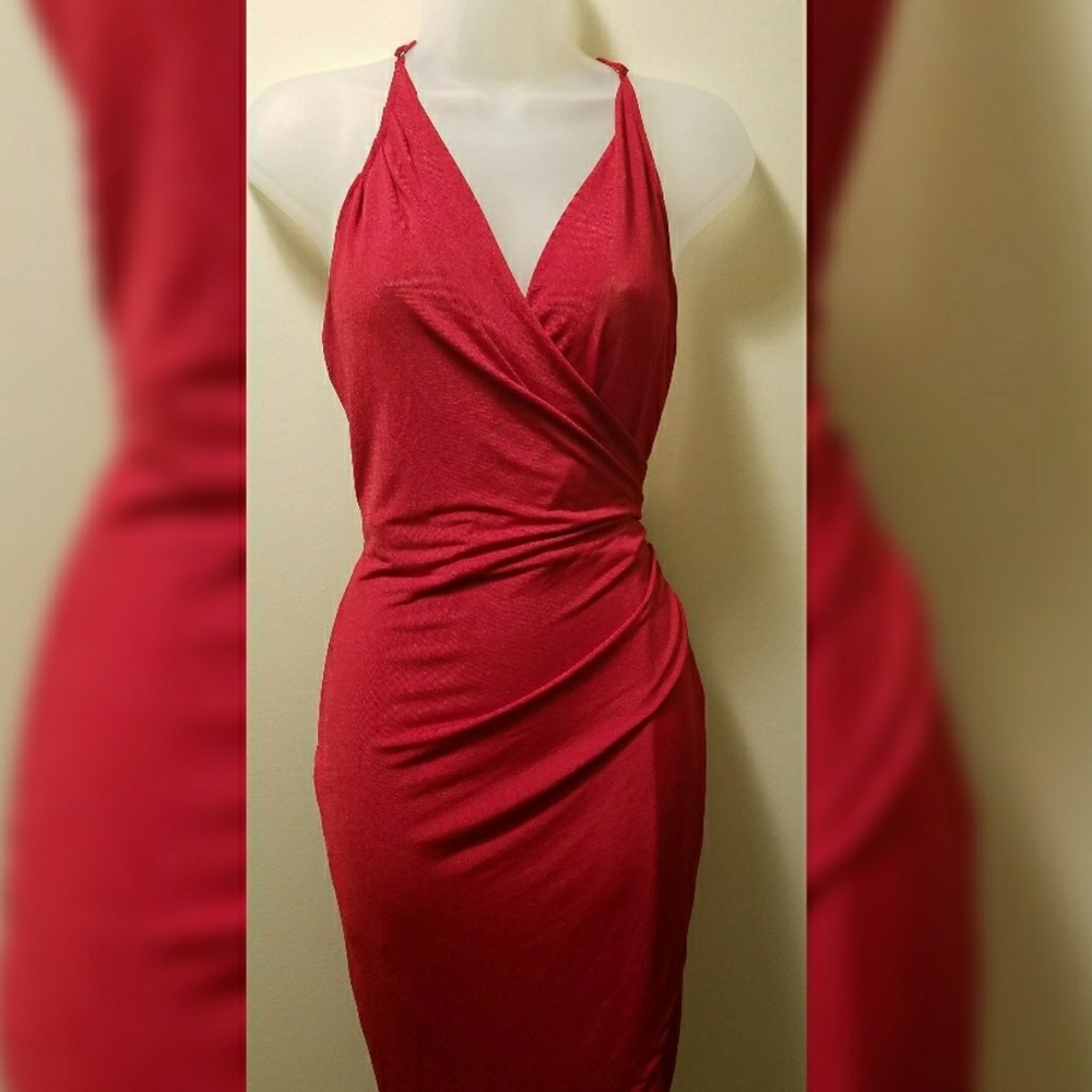 Beautiful sleeveless red dress with strappy back.